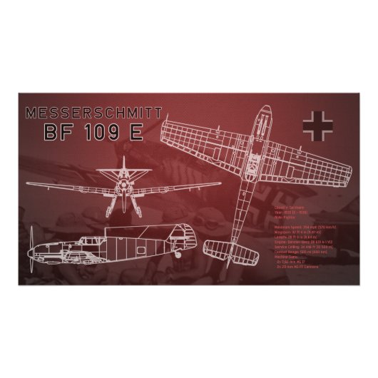 Messerschmitt Bf 109ブループリント フォトプリント (正面)