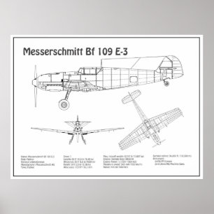 Messerschmitt Bf 109 – 飛行機ブループリントBD ポスター