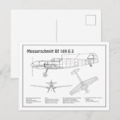 Messerschmitt Bf 109 – 飛行機ブループリントBD ポストカード (正面/裏面)