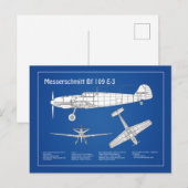 Messerschmitt Bf 109 – 飛行機設計図ABD ポストカード (正面/裏面)