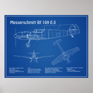 Messerschmitt Bf 109 – 飛行機設計図AD ポスター
