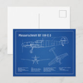 Messerschmitt Bf 109 – 飛行機設計図AD ポストカード (正面/裏面)