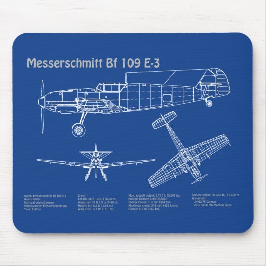 Messerschmitt Bf 109 – 飛行機設計図AD マウスパッド (正面)