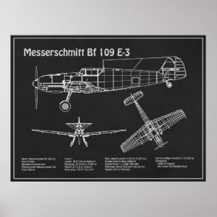 Messerschmitt Bf 109 – 飛行機設計図PD ポスター