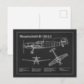 Messerschmitt Bf 109 – 飛行機設計図PD ポストカード (正面/裏面)