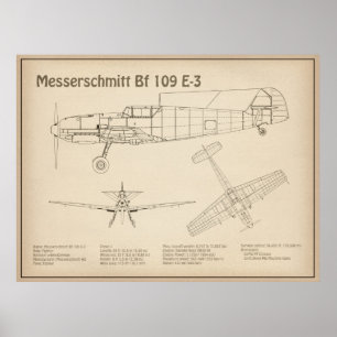 Messerschmitt Bf 109 – 飛行機設計図SD ポスター