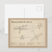 Messerschmitt Bf 109 – 飛行機設計図SD ポストカード (正面/裏面)