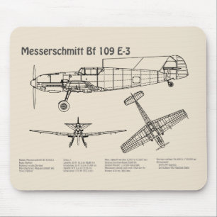 Messerschmitt Bf 109 – 飛行機設計図SD マウスパッド