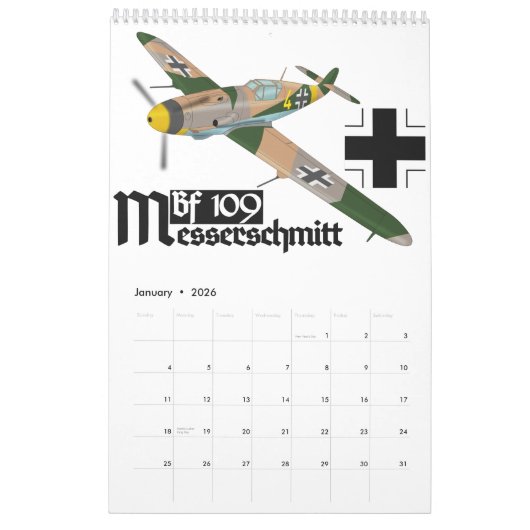 Messerschmitt Bf 109 Luftwaffe カレンダー (1月 2026)