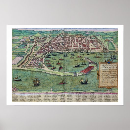 Messinaの地図， 'Civitates Orbis Terrarum'からの'by ポスター (正面)
