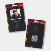 Messy カラフル Black Base Photo従業員名 バッジ (正面＆裏面)