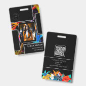 Messy カラフル Black Tropical Photo従業員名 バッジ (正面＆裏面)