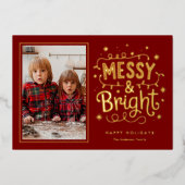 Messy And Bright Christmas Holiday Family 箔シーズンカード (正面)
