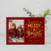 Messy And Bright Christmas Holiday Family 箔シーズンカード (立ち正面)