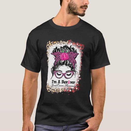 Messy Bun私は生存乳癌認識度 Tシャツ (正面)