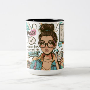 Messy Bun、物の完了を取得 – ボスBabe Cartoon ツートーンマグカップ