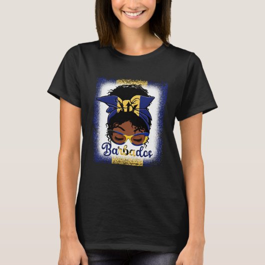 Messy Bun Barbados Flag Womens Woman Girl Tシャツ (正面)
