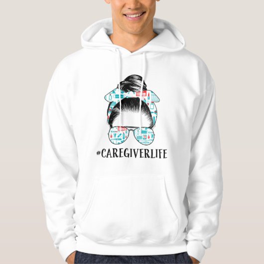 Messy Bun Caregiver Life Nurse apparel Funny Careg パーカ (正面)