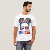 Messy Bun Girl Boricua Puerto Rico Hispanic Tシャツ (正面フル)
