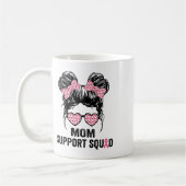 Messy Bun Gles Mom Support Squad Breast Cancer Awa コーヒーマグカップ (左)