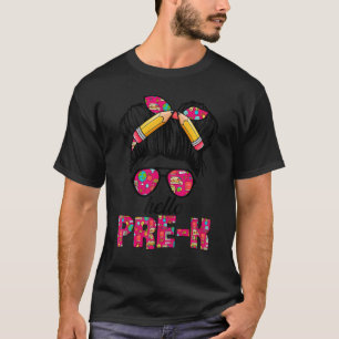 Messy Bun KidハロープレK幸せな学校の初日 Tシャツ