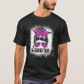 Messy Bun Leopard Glasses Warrior Breast Cancer Aw Tシャツ (正面)