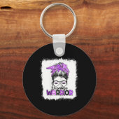Messy Bun Leopard Print Purple Ribbon Overdose Awa キーホルダー (正面)