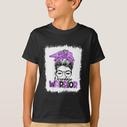Messy Bun Leopard Print Purple Ribbon Overdose Awa Tシャツ (正面)