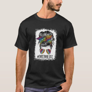 Messy Bun Mom Life Bleashed Mother's Day Mothers W Tシャツ