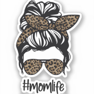 Messy Bun #momlife Leopard シール
