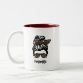 Messy Bun #momlife Leopard ツートーンマグカップ (左)