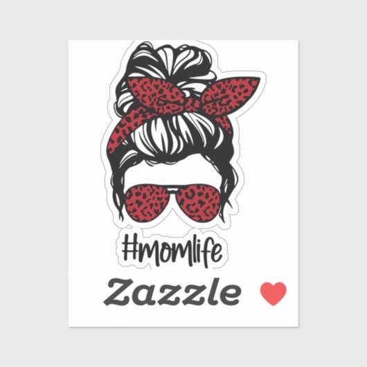Messy Bun #momlife Red Leopard シール (シート)