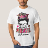 Messy Bun One Loved Dialysis Technician Valentine' Tシャツ (正面)