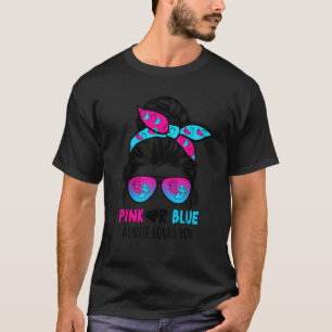 Messy Bun PinkまたはBlue Auntieはあなたを愛するジェンダーRev Tシャツ