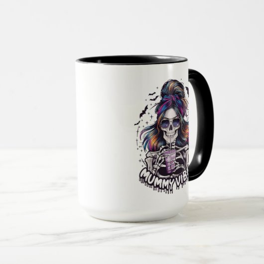 Messy Bun Skeleton "MUMMY VIBES" Coffee マグカップ (正面右)