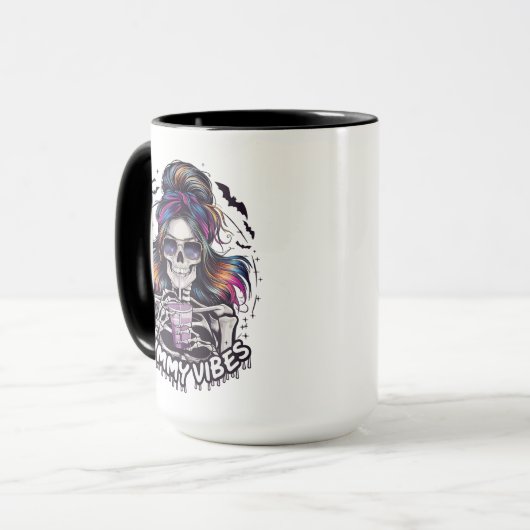 Messy Bun Skeleton "MUMMY VIBES" Coffee マグカップ (正面左)