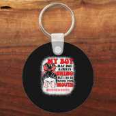 Messy Bun Softball Mom My Boy May Not Always Swing キーホルダー (正面)