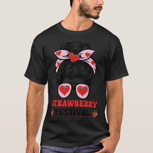 Messy Bun Strawberry Festival Fruit Mom Girl 1 Tシャツ (正面)