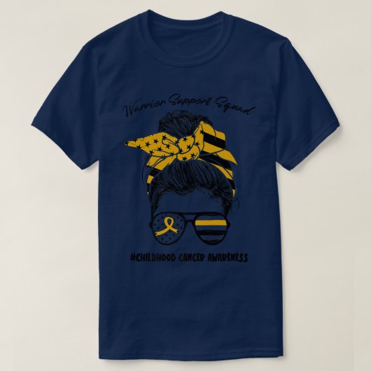 Messy Bun Warrior Support Squad Childhood Cancer A Tシャツ (デザイン正面)