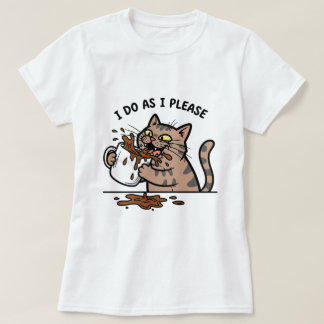 Messy cat drinking coffeeT-Shirt Tシャツ