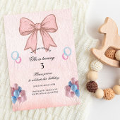 Messy Coquette Pink Bow Girl Birthday 招待状