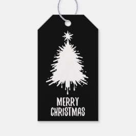 Messy & Grungy Black & White Merry Christmas Tree ギフトタグ