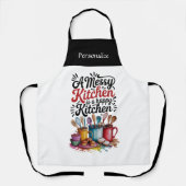 Messy Kitchen Happy Kitchen Funny Quote Humor Name エプロン (正面)