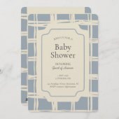 Messy Plaid Geometric Gender Neutral Blue Beige 招待状 (正面/裏面)