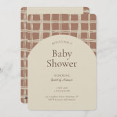 Messy Plaid Geometric Gender Neutral Brown Beige 招待状 (正面/裏面)
