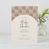 Messy Plaid Geometric Gender Neutral Brown Beige 招待状 (スタンド正面)