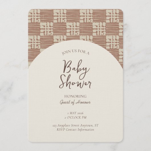 Messy Plaid Geometric Gender Neutral Brown Beige 招待状 (正面)