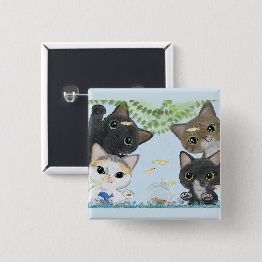 Metakaかわいい4匹の猫 缶バッジ (正面&裏面)
