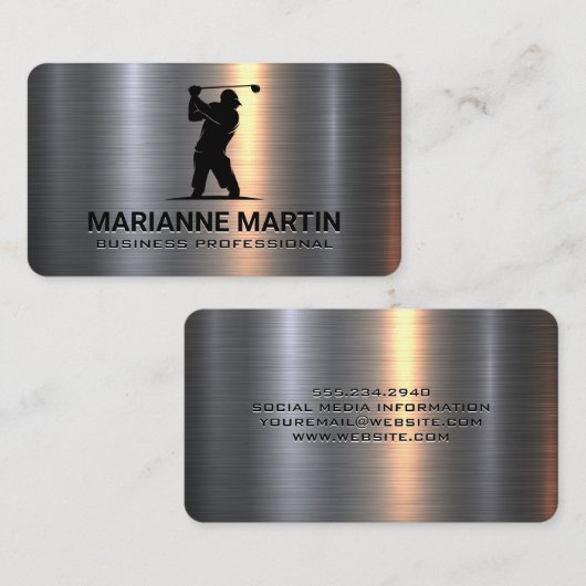 Metal Aluminum Silver | Golfer Swinging 名刺 (正面/裏面)