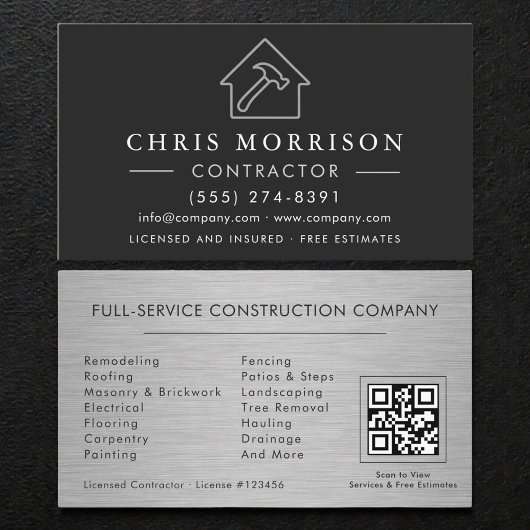 Metal Building Construction Black Silver QR Code 名刺